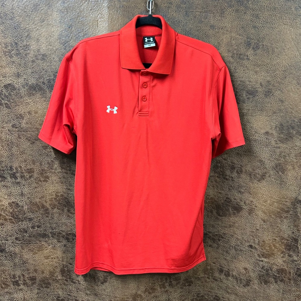 Under Armour Mens Golf Polo Red Small Pickleball Collegiate Top Embroidered Logo